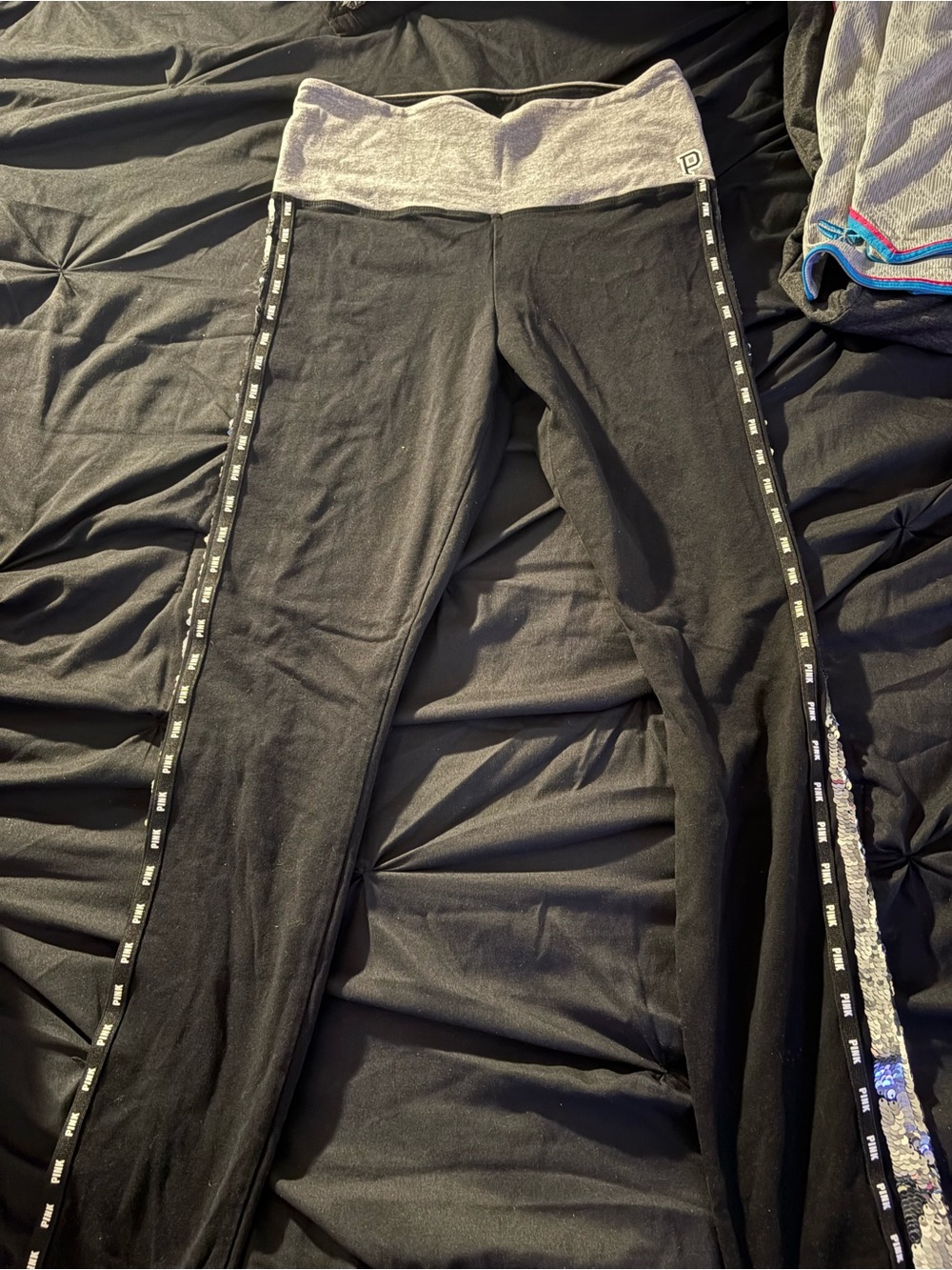 PINK Victoria's Secret Black Leggings with Light Gray Waistband